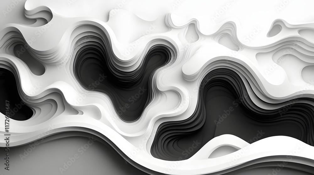 Poster abstract black and white backgrounds. a mesmerizing abstract digital art piece showcasing a monochro