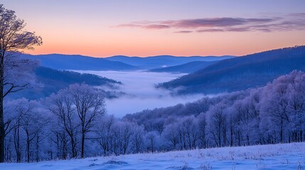 Fototapeta premium 12. Scenic view of mountains and valleys draped in a soft mist during early morning hours