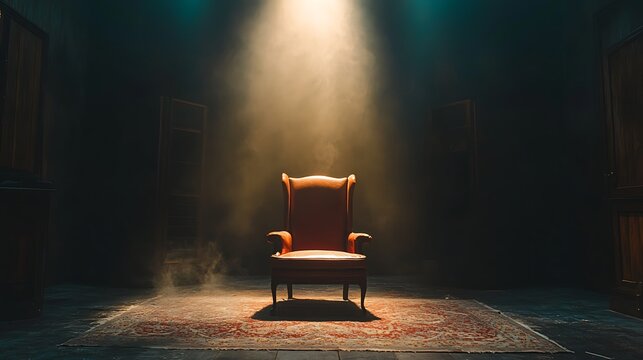 Mysterious chair in dim light abandoned room atmospheric art