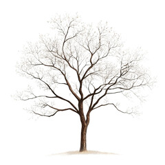 Bare tree branches covered in frost isolated on a white background