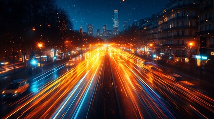 Fototapeta premium Dynamic night traffic patterns cityscape long exposure photography