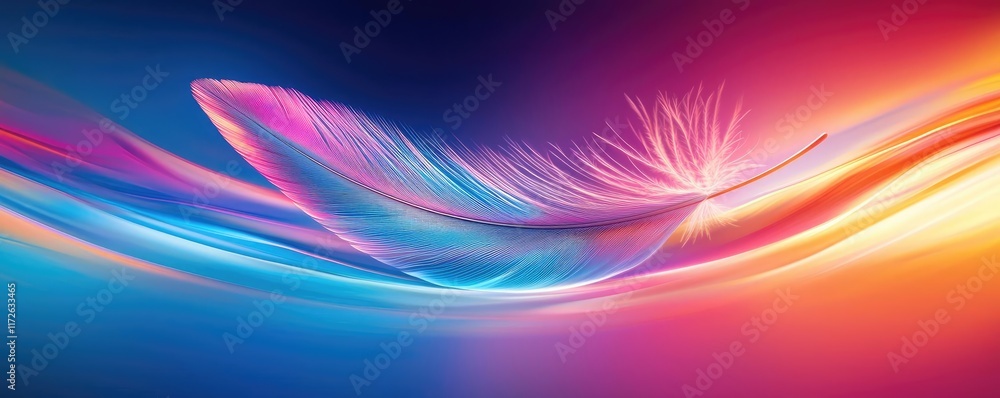 Poster feather abstract background concept. a vibrant feather with colorful waves, symbolizing creativity a