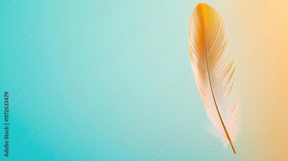 Poster Feather abstract background concept. A soft feather on a gradient background, symbolizing lightness and tranquility.
