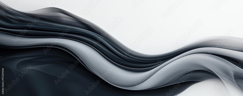 Poster Smoke abstract background idea. An elegant wave of flowing black and gray textures on a clean white background.