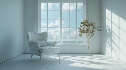 Fototapeta premium Bright room with comfortable chair and tree modern interior design