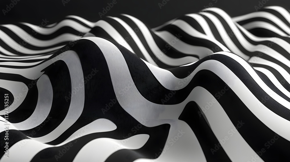 Poster Abstract Black and White Backgrounds. Abstract image showcasing a dynamic interplay of black and white waves. The monochromatic palette and undulating lines create a visually engaging texture.