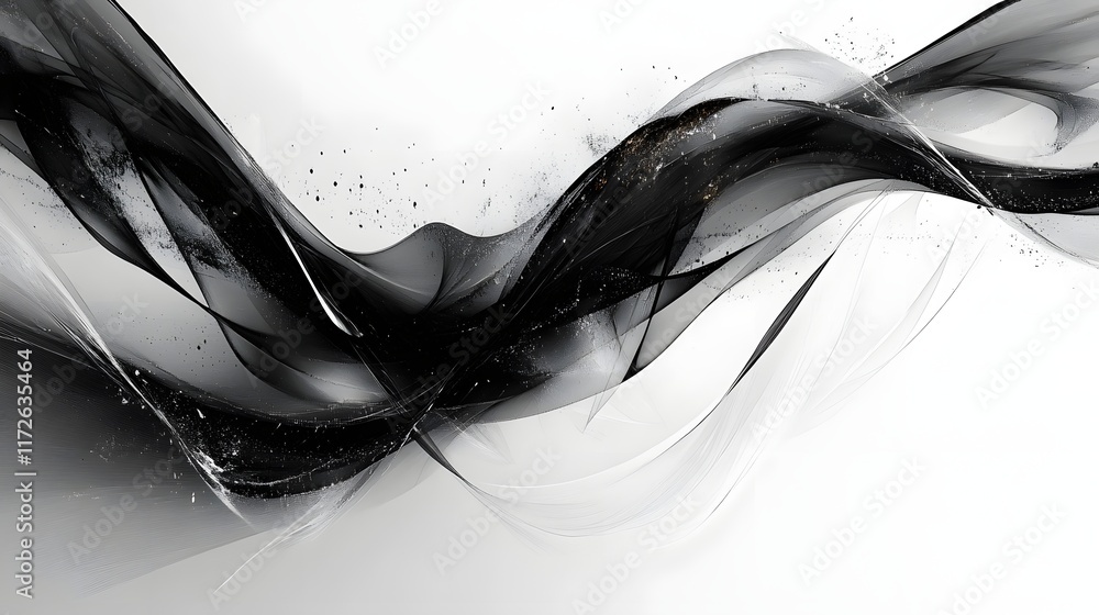 Poster Abstract Black and White Backgrounds. Abstract artwork featuring dynamic black and white fluid waves, creating a elegant and modern design.