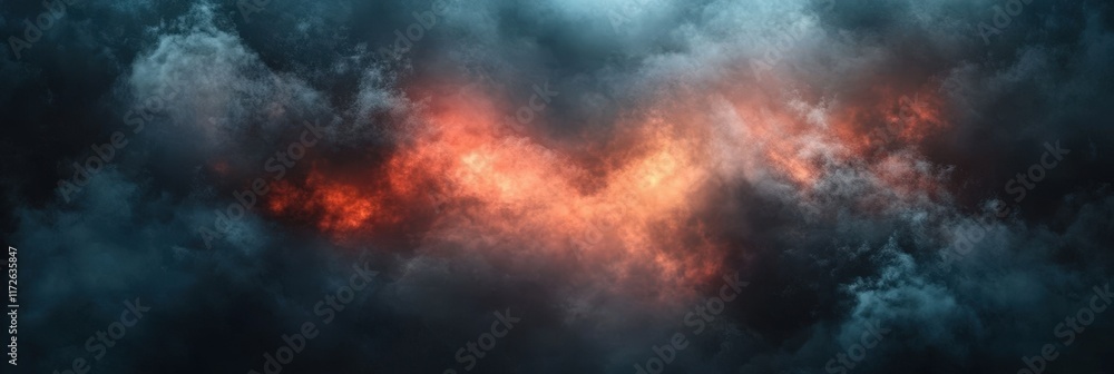 Poster dark smoke clouds with red light illuminating background after gigapixel enhancement in a mystical a