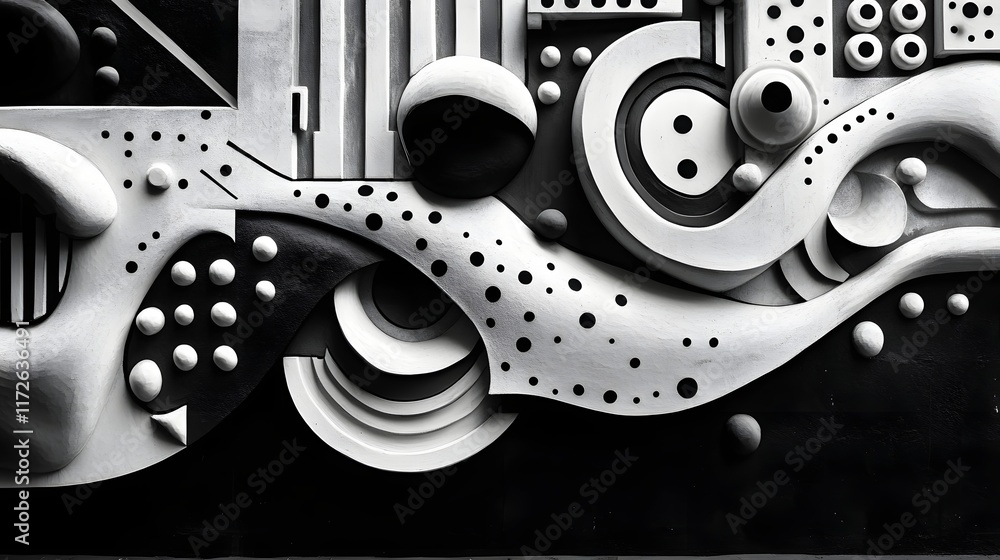 Poster abstract black and white backgrounds. close-up of a striking black and white 3d abstract sculpture. 