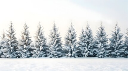 Naklejka premium Snow-Covered Pine Trees Forming a Tranquil Winter Landscape