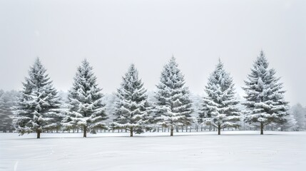 Fototapeta premium Snow-Covered Pine Trees Stand Majestically in Winter's Embrace