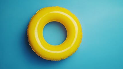 Yellow Inflatable Ring on Blue Background: Summer Fun