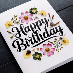 Floral Happy Birthday Card with Script Font