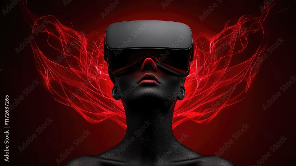 Poster exploring virtual reality technology a captivating experience in a dark futuristic environment