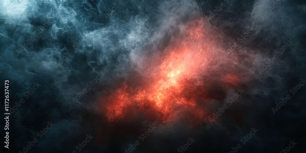 Poster dark smoke clouds with red light creating a dramatic background atmosphere for creative projects and