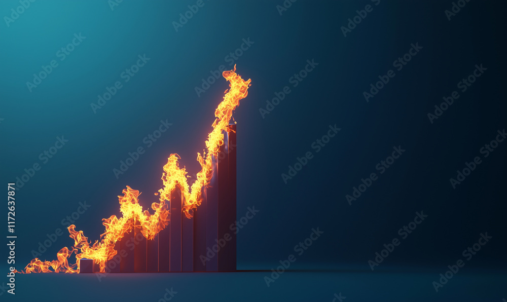 Poster a dynamic graph climbing upward, represented by flames, symbolizing growth and success in a visually