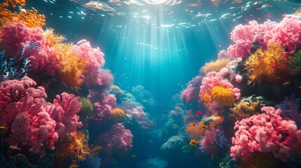 Fototapeta premium Vibrant Underwater Coral Reef Life: A Colorful Ecosystem Below the Waves