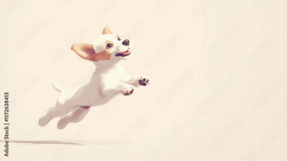 Aufkleber joyful puppy leaps in excitement in an indoor space during bright daylight hours capturing pure happ
