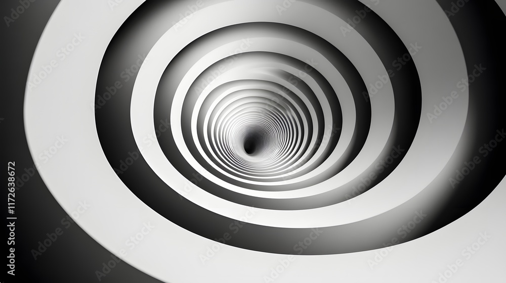 Aufkleber Abstract Black and White Backgrounds. Mesmerizing grayscale abstract vortex. Concentric circles create a deep, hypnotic tunnel. A study in depth and visual texture.