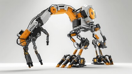 Orange and White Robotic Arm Creature on White Background