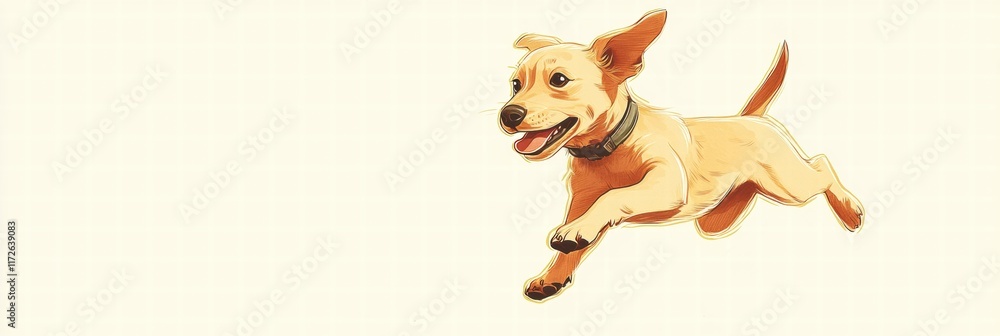 Poster Joyful puppy running happily through a sunny park on a bright afternoon. Generative AI