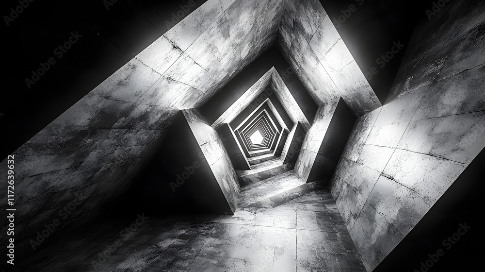 Aufkleber abstract black and white backgrounds. a mesmerizing grayscale image of an abstract concrete tunnel, 