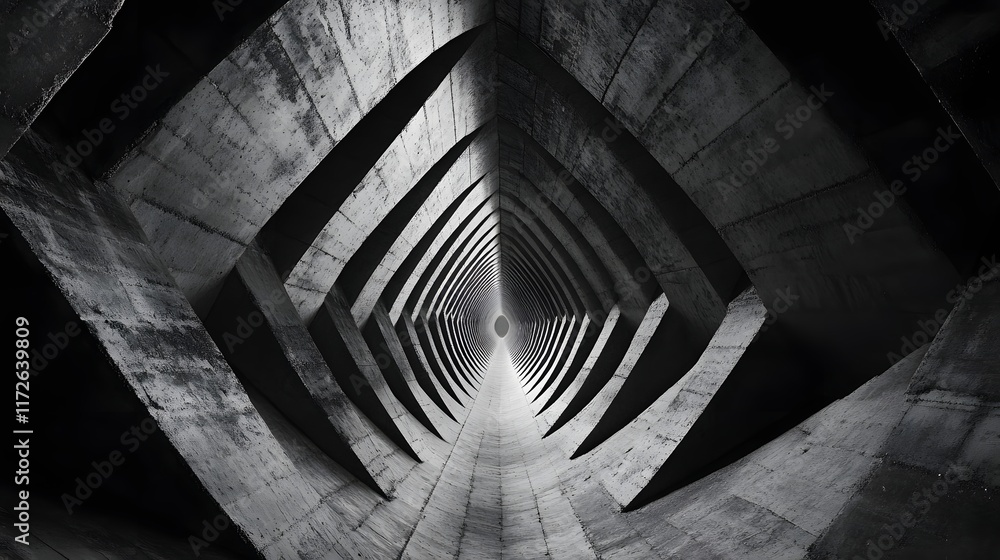 Poster abstract black and white backgrounds. abstract grayscale image of a concrete tunnel, showcasing intr