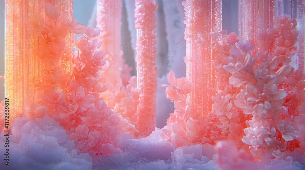 Poster soft abstract background idea. a vibrant display of pink crystals amidst soft clouds, showcasing nat