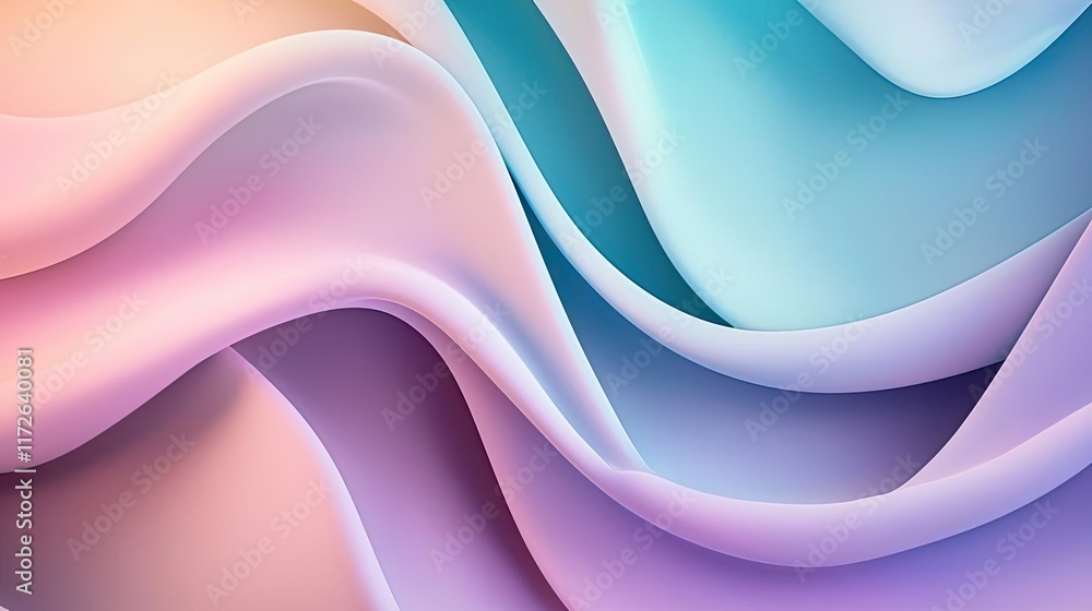 Poster Soft abstract background idea. A vibrant, abstract wave pattern in soft pastel colors creating a soothing visual.
