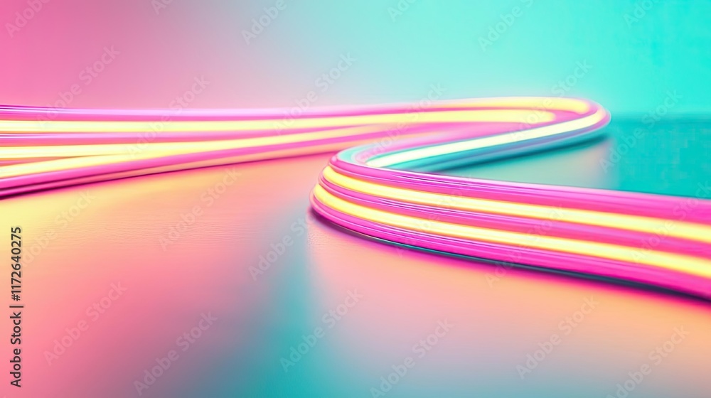 Poster Soft abstract background idea. Colorful glowing neon light trails on vibrant background creating dynamic visual effects.