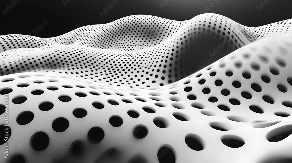 Leinwandbilder abstract black and white backgrounds. a stunning 3d render of an abstract, perforated white surface.