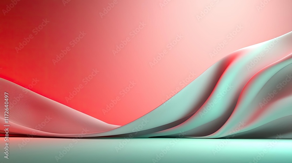 Poster Soft abstract background idea. Abstract waves of fabric in red and teal colors create a soft, flowing background.
