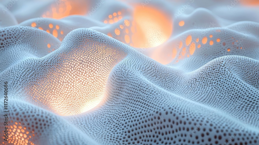 Poster Soft abstract background idea. Abstract wave patterns with glowing lights create a serene and otherworldly atmosphere.