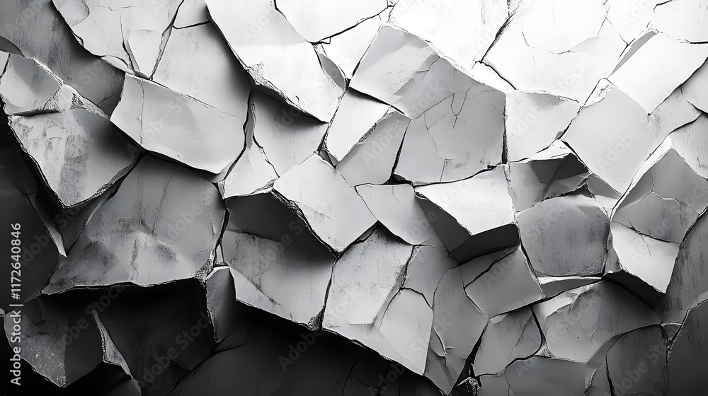 Aufkleber Abstract Black and White Backgrounds. Abstract monochrome image of a fractured surface. The texture is highly detailed, showcasing irregular shapes and cracks.