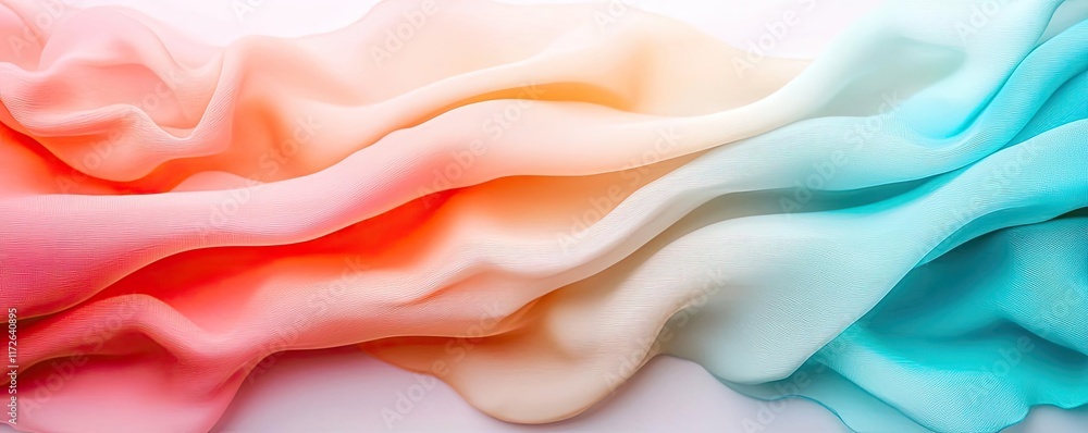 Poster Soft abstract background idea. Delicate fabric waves in soft peach and turquoise creating a calming visual effect.