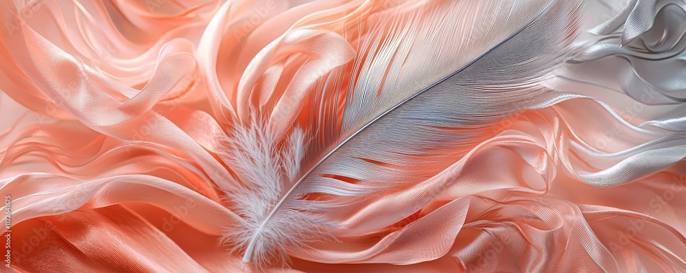 Aufkleber Feather abstract background concept. A soft, flowing abstract design combining silk textures and delicate feather motifs.