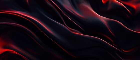Obraz premium Luxurious Red and Black Silk Fabric with Elegant Waves and Dramatic Lighting for Background or Texture