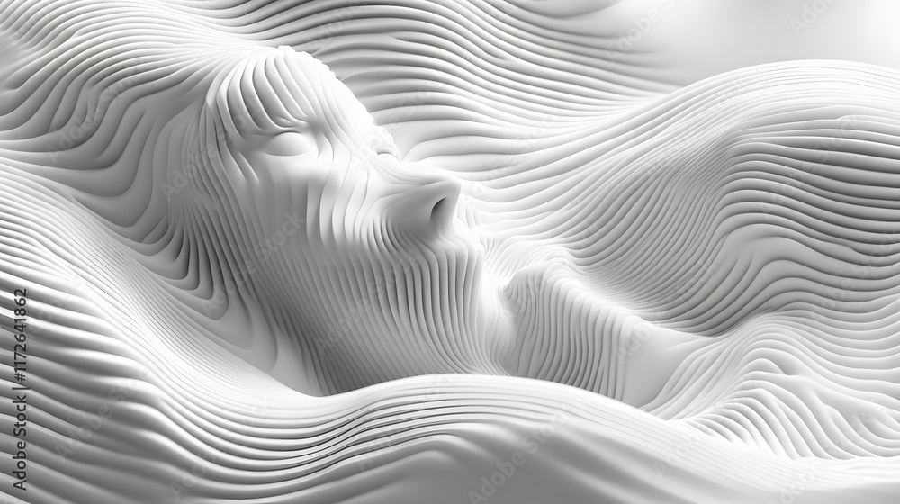 Aufkleber abstract black and white backgrounds. an abstract 3d rendering of a face embedded within flowing whi