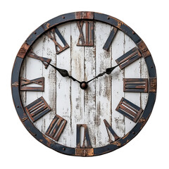 decorative clock with rustic roman numerals isolated on a white background