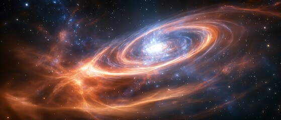 Nebula and Galaxies in Space with an Abstract Cosmic Background, Beautiful outer space scene showing a bright galaxy with nebulae and stars in a dark