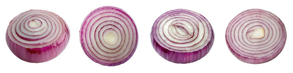 Closeup of freshly sliced onion rings in a spiral pattern showcasing the vibrant colors and textures of this versatile vegetable on a minimalist background