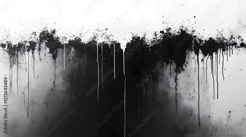 Poster abstract black and white backgrounds. an abstract artwork featuring black and white ink drips on can