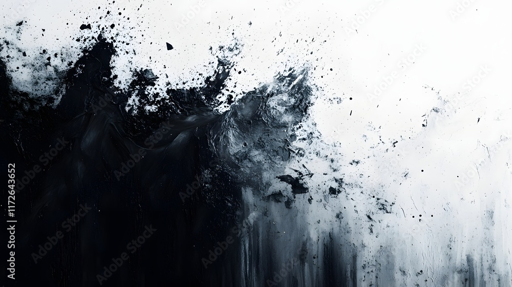 Poster abstract black and white backgrounds. abstract art featuring a black ink explosion against a white b