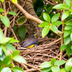 Great bowerbird at a nest in  North Queensland, Australia.