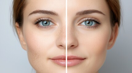 Beauty transformation process studio photography portrait close-up skincare concept