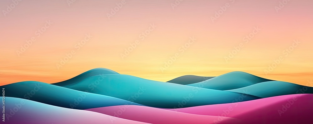 Poster minimal skies idea. colorful abstract landscape with smooth rolling hills and a vibrant sunset backd