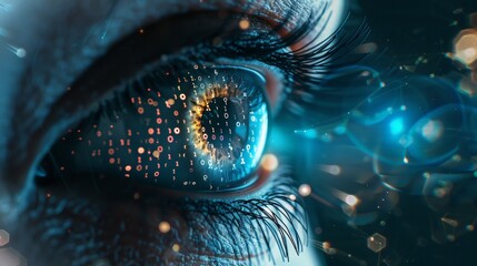 Close Up of Human Eye with Digital Futuristic Technology Overlay