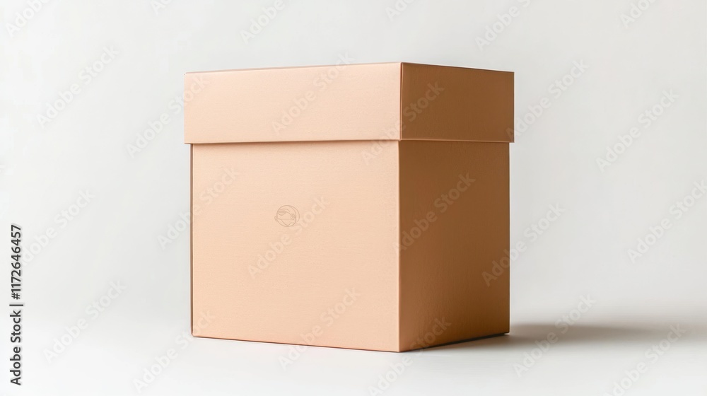 Poster a simple, elegant closed box in a soft peach color.