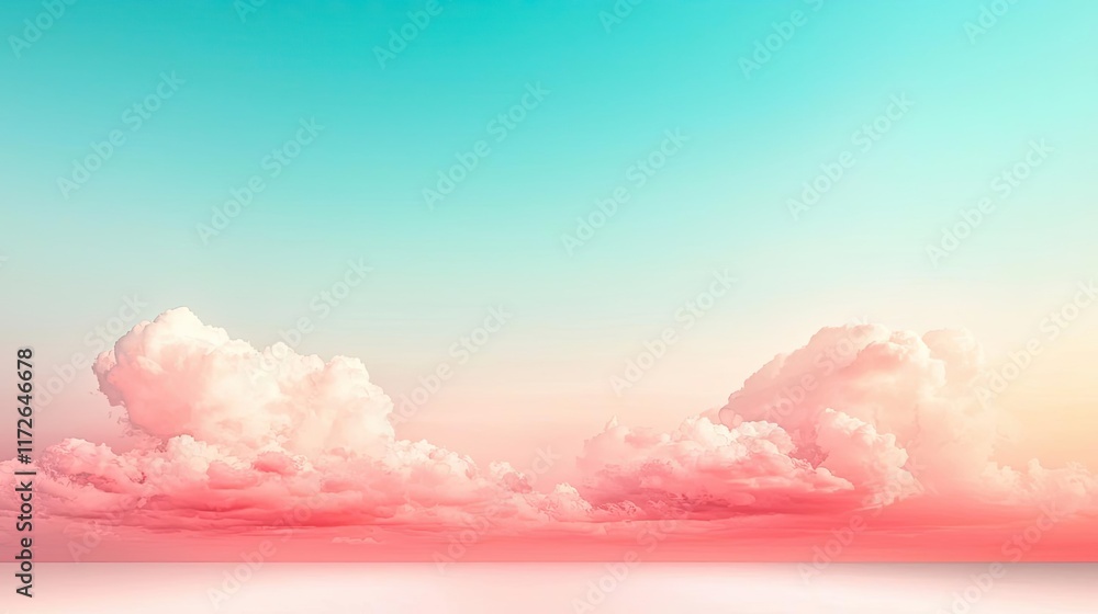 Poster Minimal skies idea. Gentle pastel clouds float in a clear sky, creating a serene atmosphere.