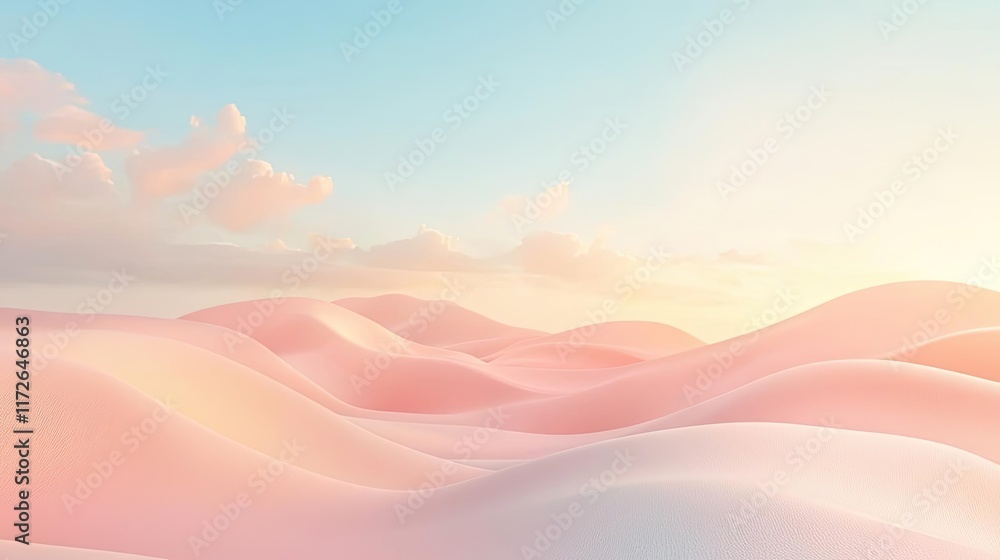 Poster minimal skies concept. soft pink hills undulating under a serene sky create a tranquil landscape sce